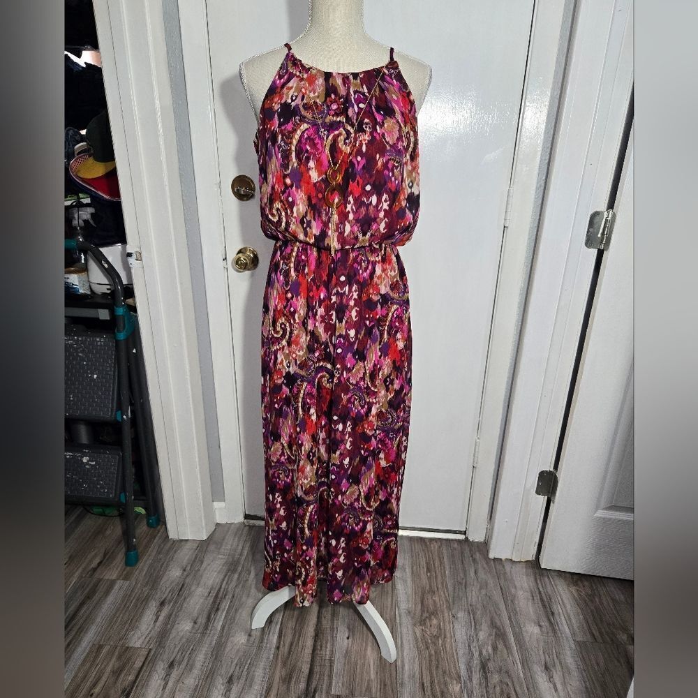 Tacera pink midi dress sz small detachable necklace Sz Small